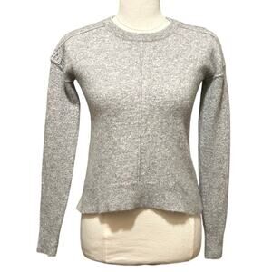Griffen 100% Cashmere Crewneck Sweater Gray XS Textured Shoulder Detail